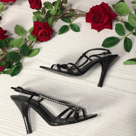 Aldo Black & Rhinestone Strappy Heels - Picture 3 of 8